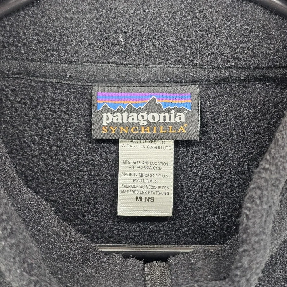 Patagonia Synchilla Vest Mens Large Black Fleece Full Zip Backroads Logo Outdoor